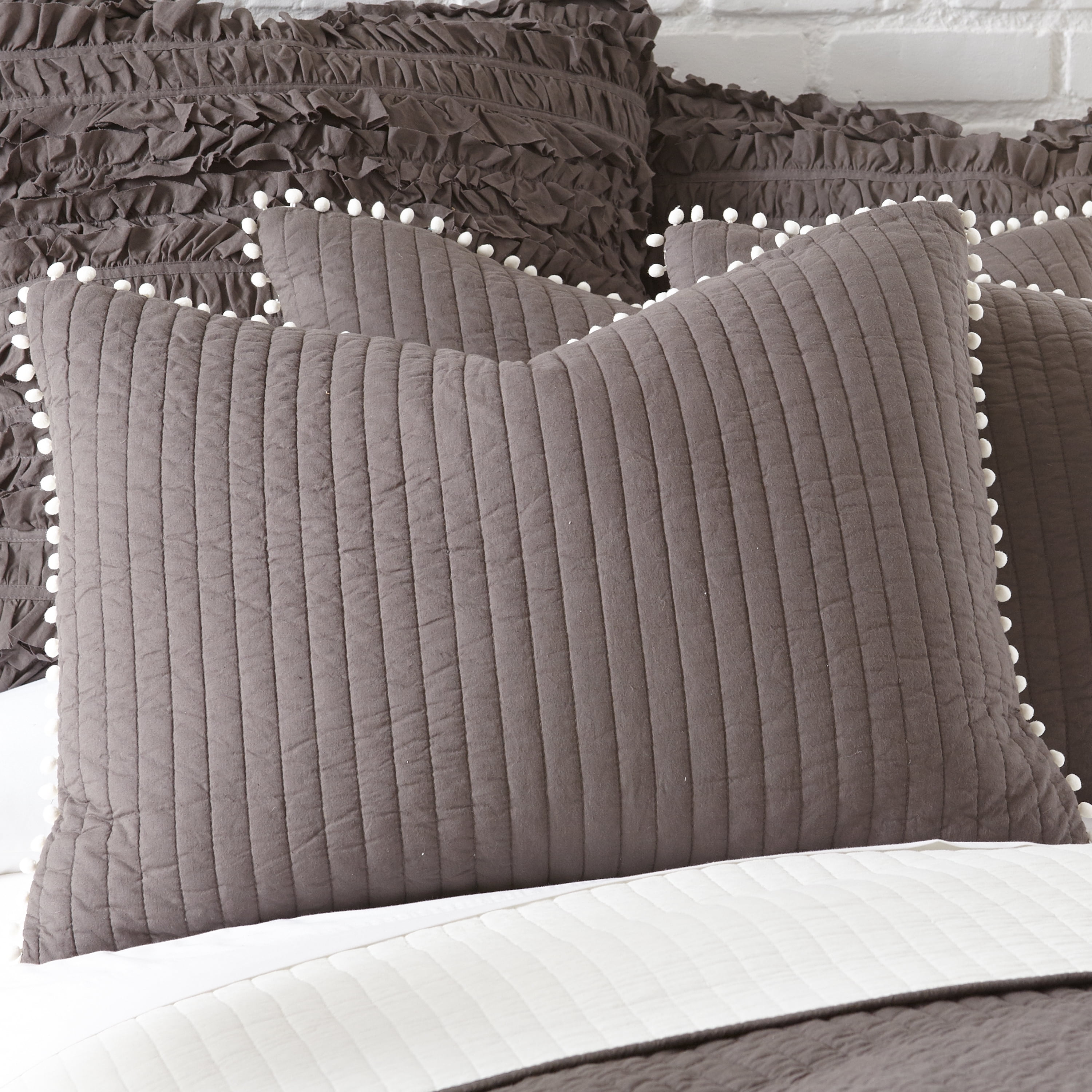 Levtex Home - Pom Pom - Standard Sham (26x20in.) - Slate - Cotton Fabric