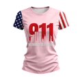 thumbnail image 5 of Domzest Womens Never Forget Patriotic T-Shirt 9/11 25th Anniversary Shirt Short Sleeve Crew Neck USA Flag Graphic Tee Pink XL, 5 of 6