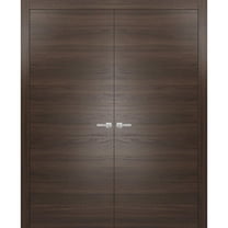 Solid French Double Doors | Planum 0010 Chocolate Ash | Wood Solid Panel Frame Trims | Closet Bedroom-60" x 96" (2* 30x96)