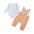 thumbnail image 5 of NLOMOCT Fall Baby Boy Clothes 2 Pcs Baby Boy Clothes Fall Winter Outfits Long Sleeve Striped Romper Cute Cartoon Overalls Pants Set Orange,12-18 Months, 5 of 5