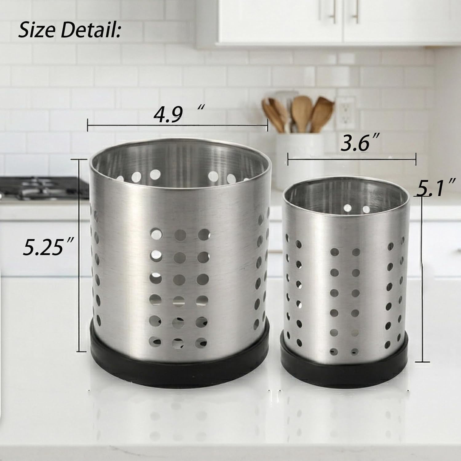 Set of 4 Kitchen Utensil Holder, Stainless Steel Cooking Utensil Organizer Flatware Silverware Holder Drying Rack Cylinder Kitchen Countertop Caddy for Chopstick, Spoon, Fork, Cultery, Straw
