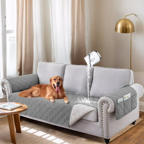 Sanmadrola 100% Waterproof Sofa Anti Slip Couch Covers Machine Washable Furniture Covers Leakproof Sofa Slipcover for Dogs, Children, Pets, Gray, Sofa