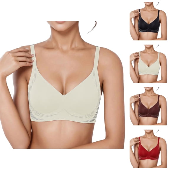 Push Up Bras for Women V Neck Seamless Wireless Padded Tshirt Bralette Everyday Bra