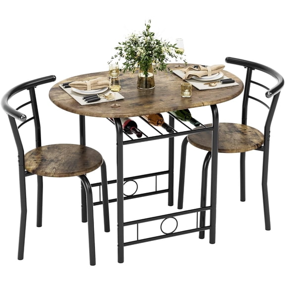 BarefHaven Dining Table for 2, 3 Piece Round Table & Chair Set, Walnut