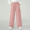 thumbnail image 4 of XUNKUSGA Pants for Girls 5-15Y Solid Color Elastic Waist Girls Cargo Pants Loose Straight Leg Sweatpants For Girl with Pockets Fashion Casual Outerwear Sweatpants Pink, 4 of 9