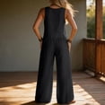 thumbnail image 4 of JULMCOMO Linen Jumpsuits for Women Scoop Neck Button Down Summer Outfits Sleeveless Hem Slit with Buttons Wide Leg Loose Fit Jumpsuits Black 2XL, 4 of 4