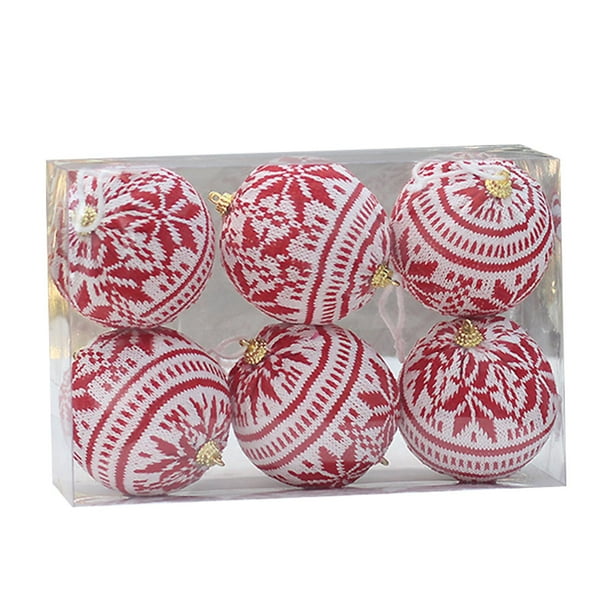 6 adornos navideños con forma de bola, colgantes para árbol de Navidad, hechos a mano. Rojo