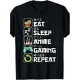 thumbnail image 1 of Men's "Eat, Sleep, Anime, Repeat" Graphic Tee - 100% Cotton, Short Sleeve, Crew Neck in Black with Colorful Icons - Casual Summer Wear, 1 of 6