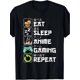 thumbnail image 1 of Men's "Eat, Sleep, Anime, Repeat" Graphic Tee - 100% Cotton, Short Sleeve, Crew Neck in Black with Colorful Icons - Casual Summer Wear, 1 of 6