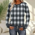 thumbnail image 2 of YUGYXL Trendy Plaid Shirts for Women Long Sleeve Crewneck Fall Graphic Pullover Top Lightweight Casual Soft Sweatshirt Navy XXL, 2 of 8