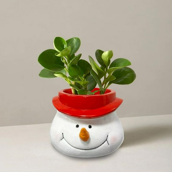 Christmas Planters,Christmas Cute Snowman/Santa Claus Resin Flower Pot - Red Hat Design,Mini Ceramic-Like Planter,Desktop Decorative Container for Succulents,Cactus,or Small Gifts(Snowman)