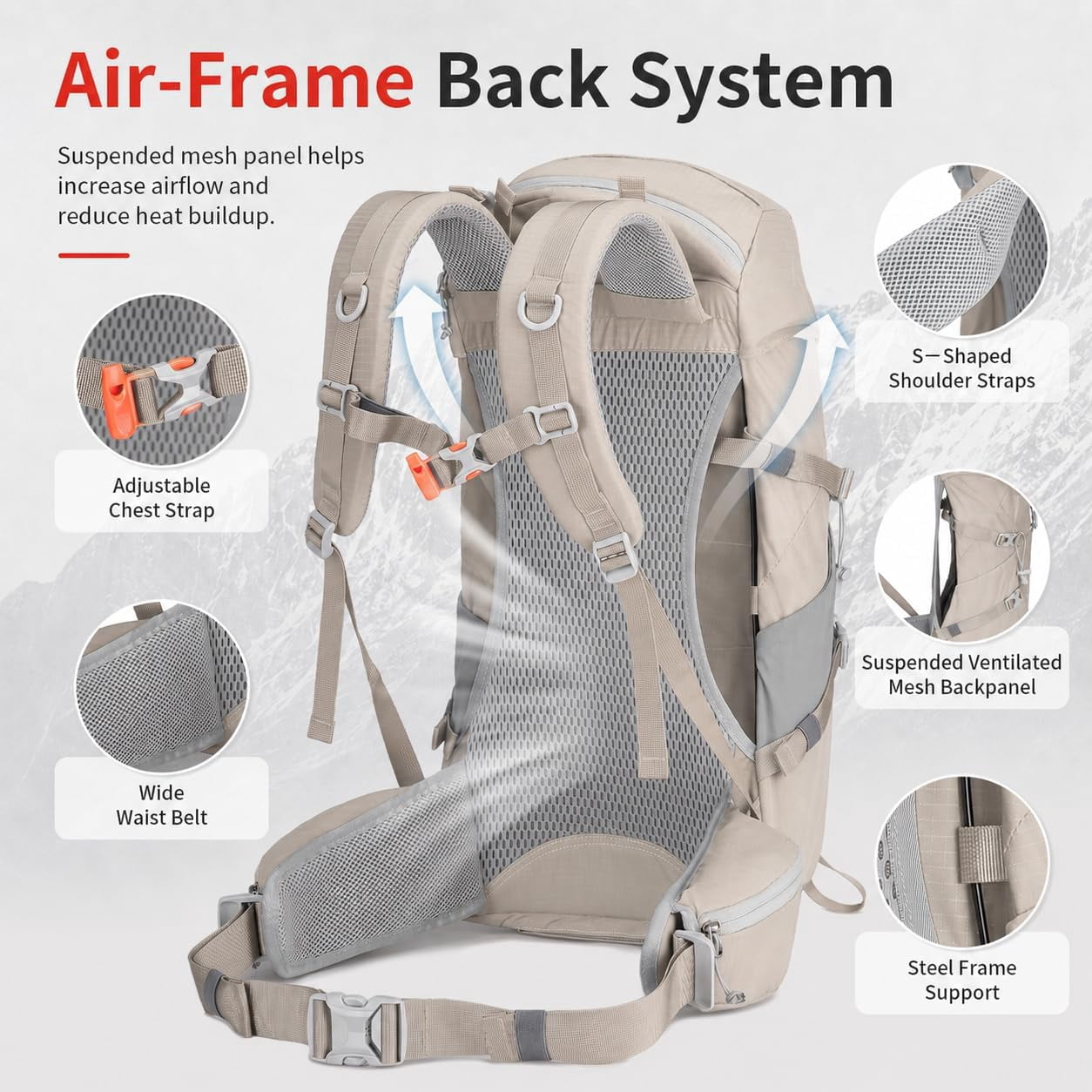 JIDIZHE 32L Hiking Backpack with Internal Frame and Rain Cover, Lightweight Pack Equipped with Adjustable Chest Strap, Breathable Unisex Daypack for Hiking, Camping and Travel，Gray