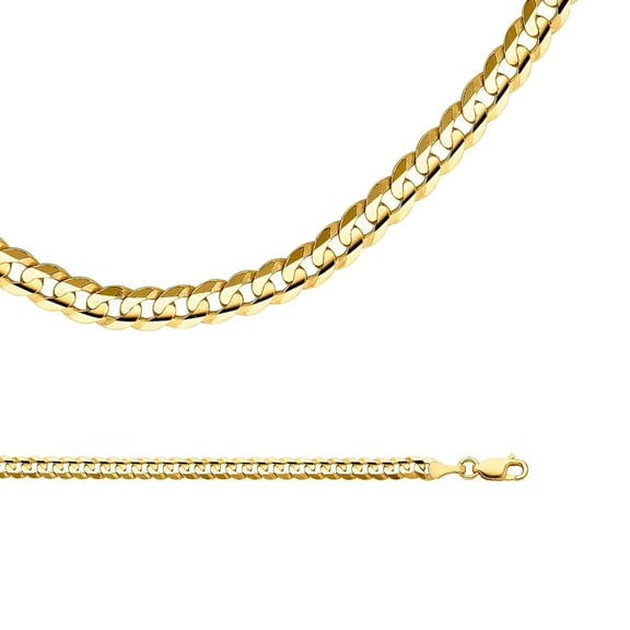 Solid 14k Yellow Gold Chain Cuban Curb Necklace Concave Link Polished Genuine Heavy, 4 mm - 18 inch