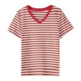 thumbnail image 4 of Haut Rétro Rayé pour Femmes Style Coréen Ample Col Rond Manches Courtes Design Contraste de Couleur T-Shirt, 4 of 4