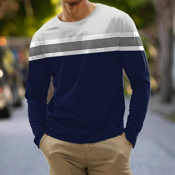 Blusas y camisas de manga larga con cuello redondo para hombre, blusa informal de manga larga con cuello redondo y estampado, camiseta tipo jersey para hombre.