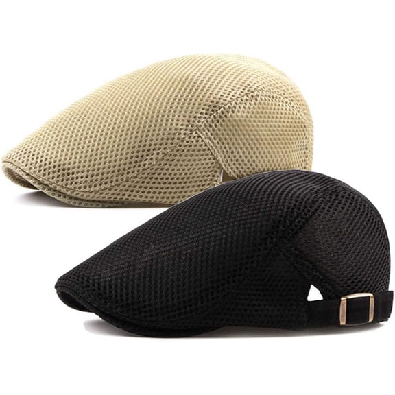2 Pack Mens Mesh Flat Cap Breathable Summer Newsboy Hat Beret Cabbie Ivy Hat Gatsby Newsboy Hat for Driving Hunting