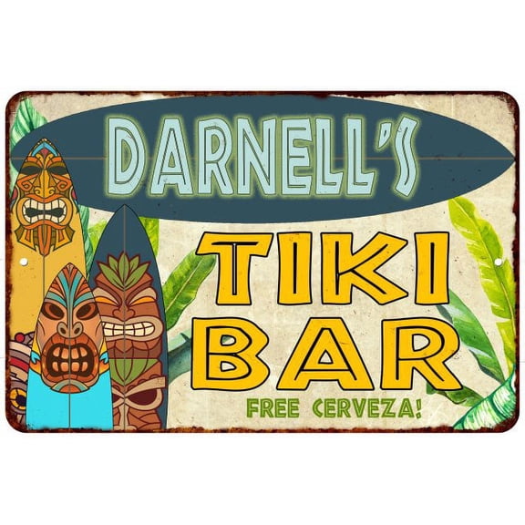 Darnell's TIKI BAR Island Sign Metal Wall Decor 8 x 12 High Gloss Metal 208120058110