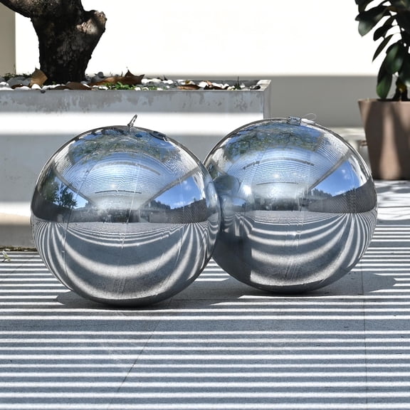 Yescom 2PCS 20" Big Shiny Inflatable Mirror Ball Set Giant Reusable PVC Hanging Balloon for Wedding Event Disco Party Concerts Silver