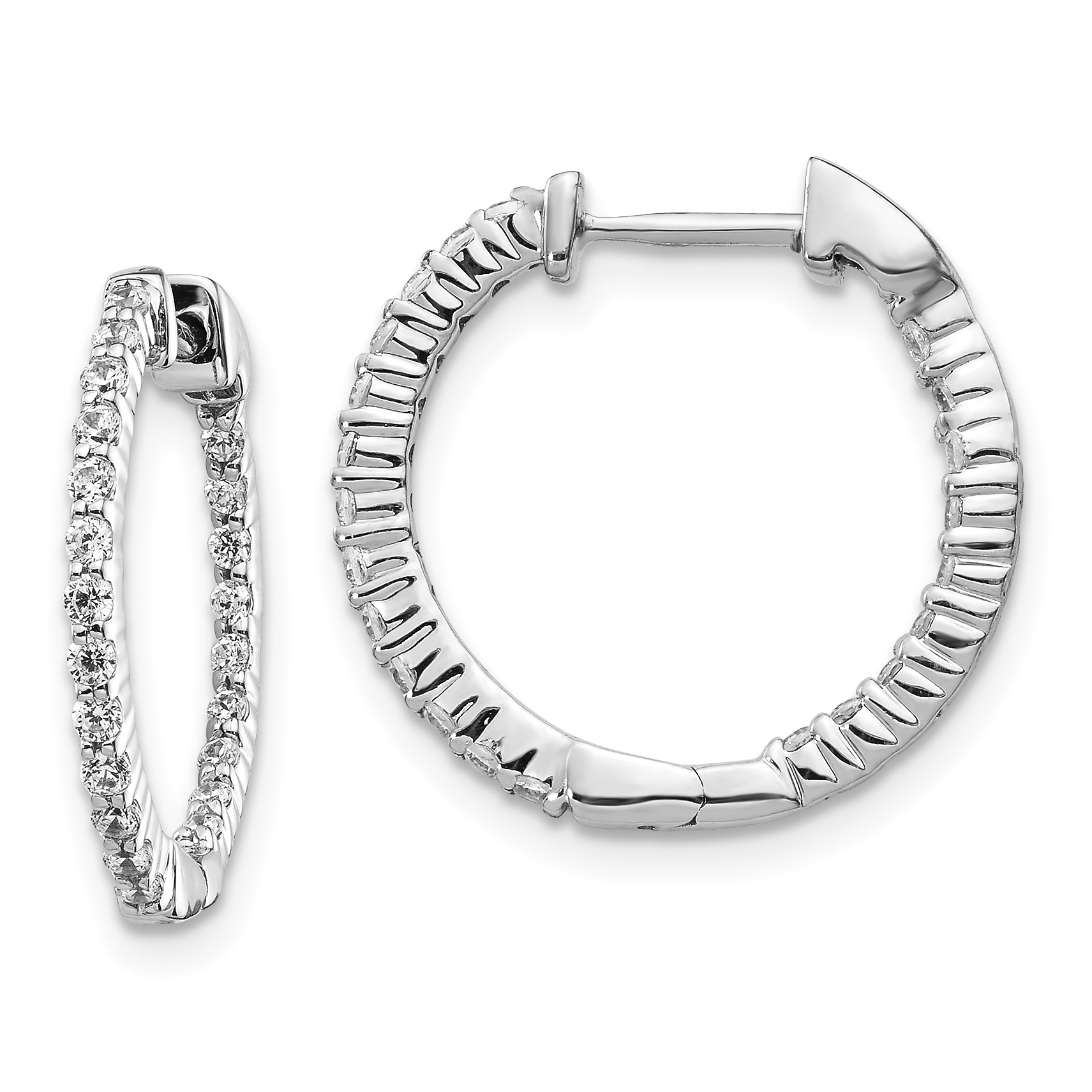 14K White Gold Polished Diamond In and Out Hinged Hoop Earrings (0 ...