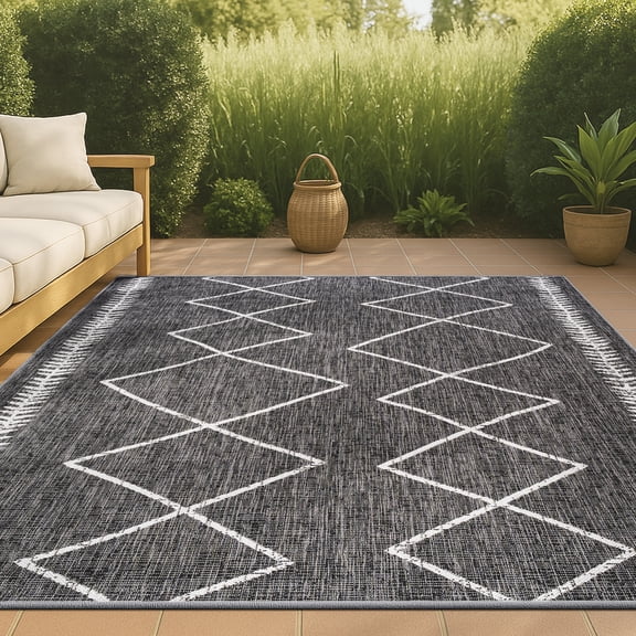 JONATHAN Y SANTA MONICA 4 x 6 Area Rug, Derya Tribal Diamond Trellis - Black/Ivory, SMB129E-4