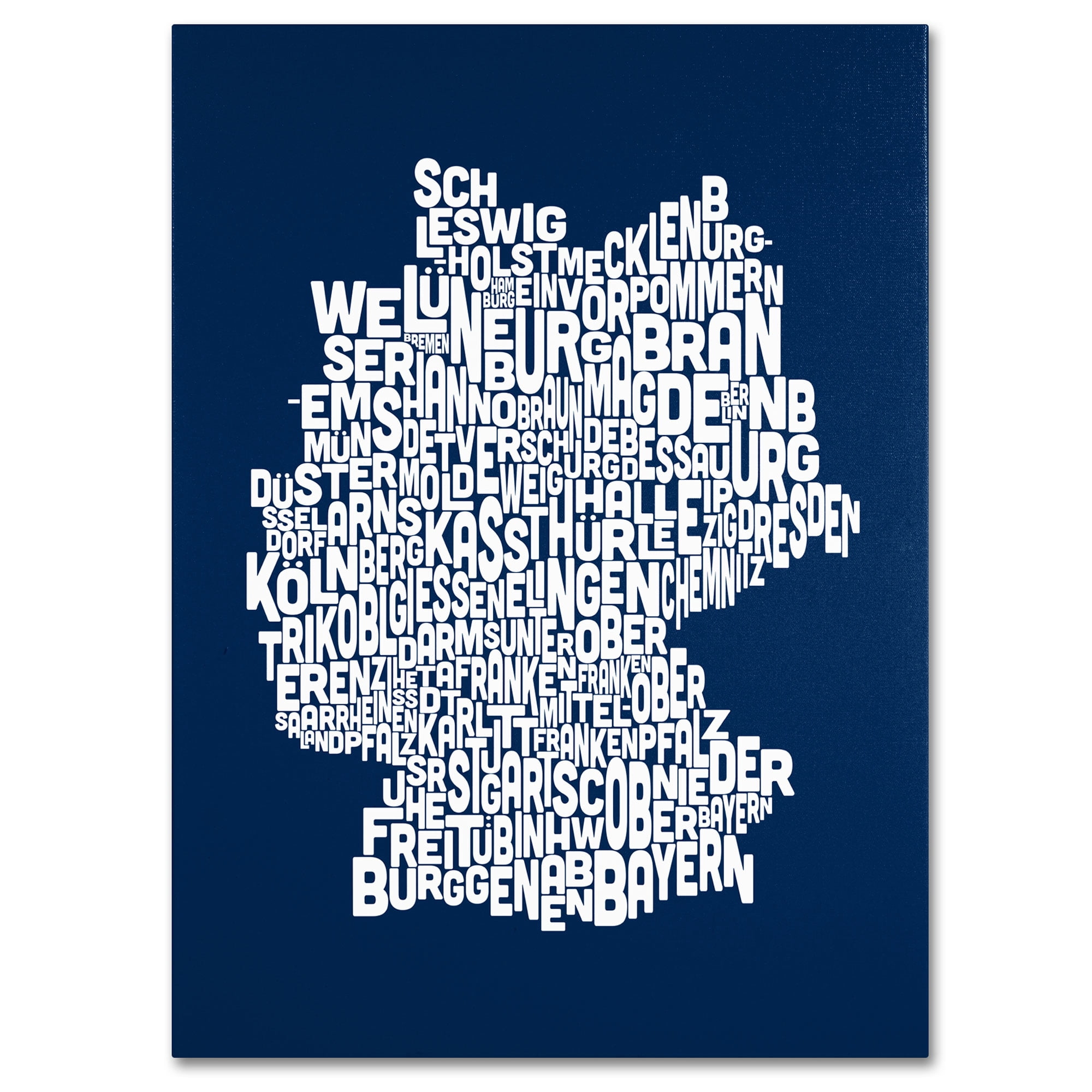 Trademark Art 'NAVY-Germany Regions Map' Canvas Art by Michael Tompsett
