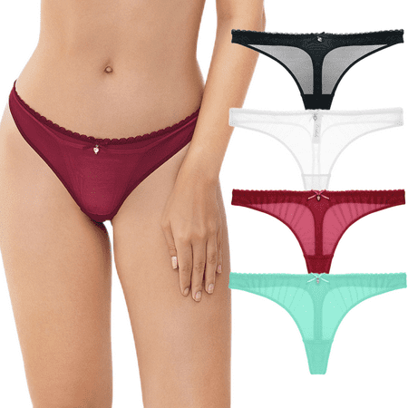 

Women s Sexy Sheer Panties Thongs Mesh G-Strings Low Rise Brief Underwear 4-Pack