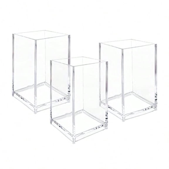 3 Pack Clear Acrylic Cosmetic Pencil Pen Holder Cup Clear Makeup Brush Holder Desk Acrylic Brushes Storage