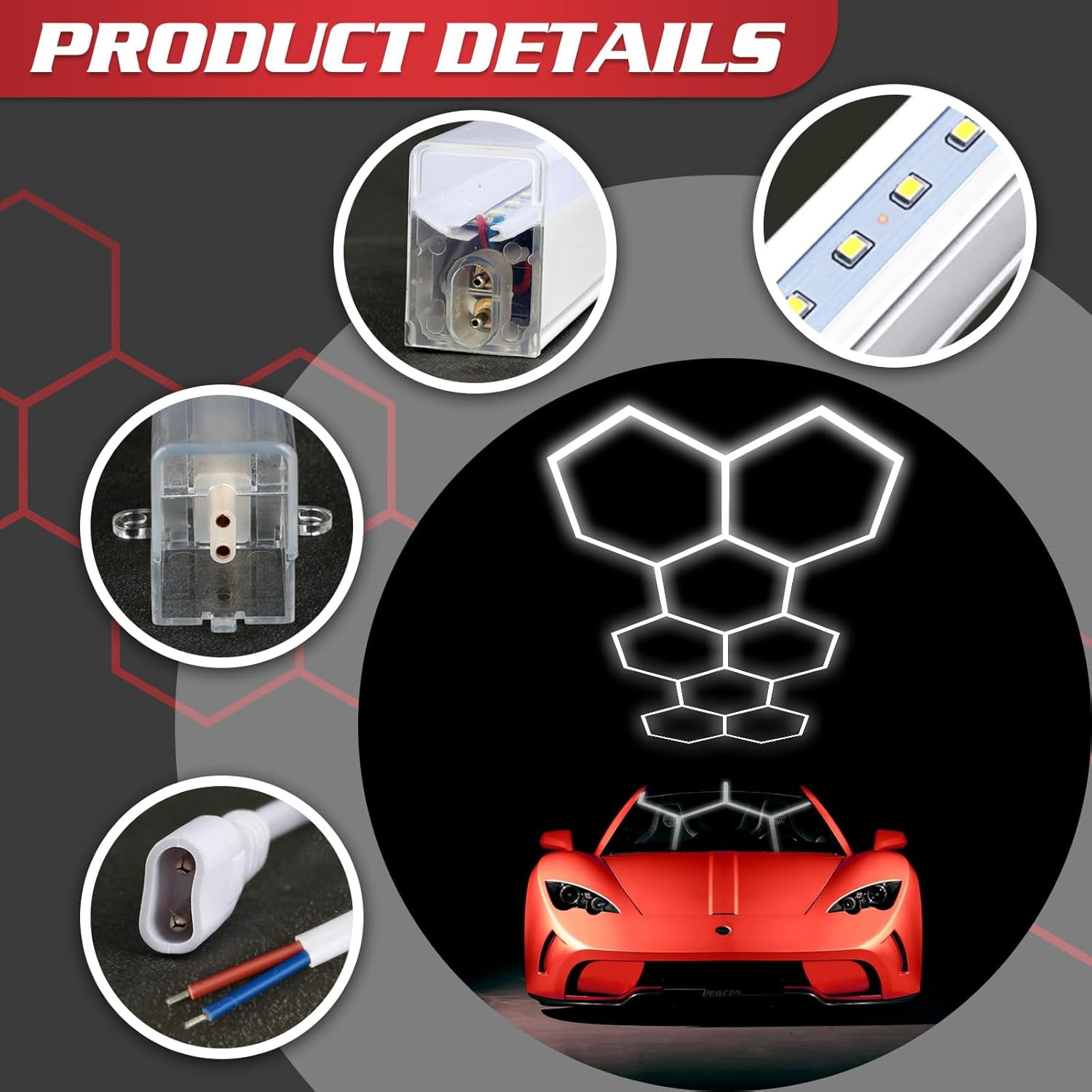Hexagon Garage Lights 280W 30400LM, 8 Grids LED Garage Hexagon Lights, 6500K Super Bright Honeycomb Lights Ceiling for Garage, Warehouse, Car Detailing Shop, Exhibition Hall, Gym