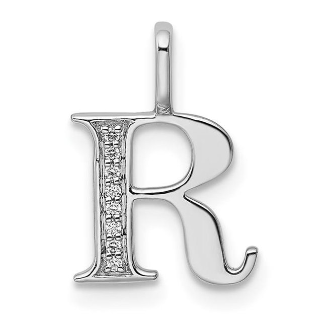 Quality Gold PM8365R-002-WA 14K White Gold Diamond Letter R Initial Pendant