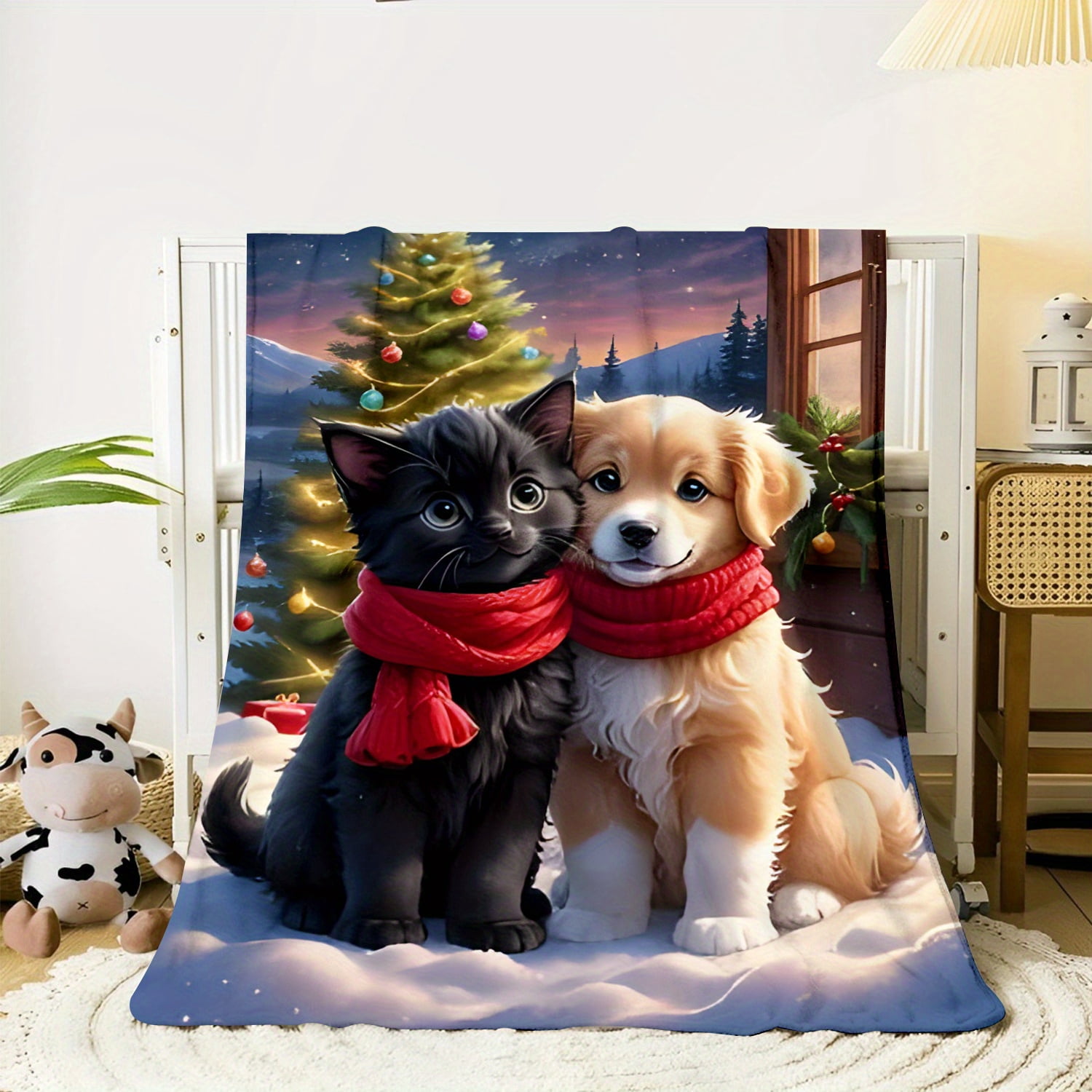 Cozy Cat & Dog Flannel Throw Blanket - Soft, Warm, and Versatile for Couch, Bed, Travel, Camping, Living Room, Office - Digital Print Design
