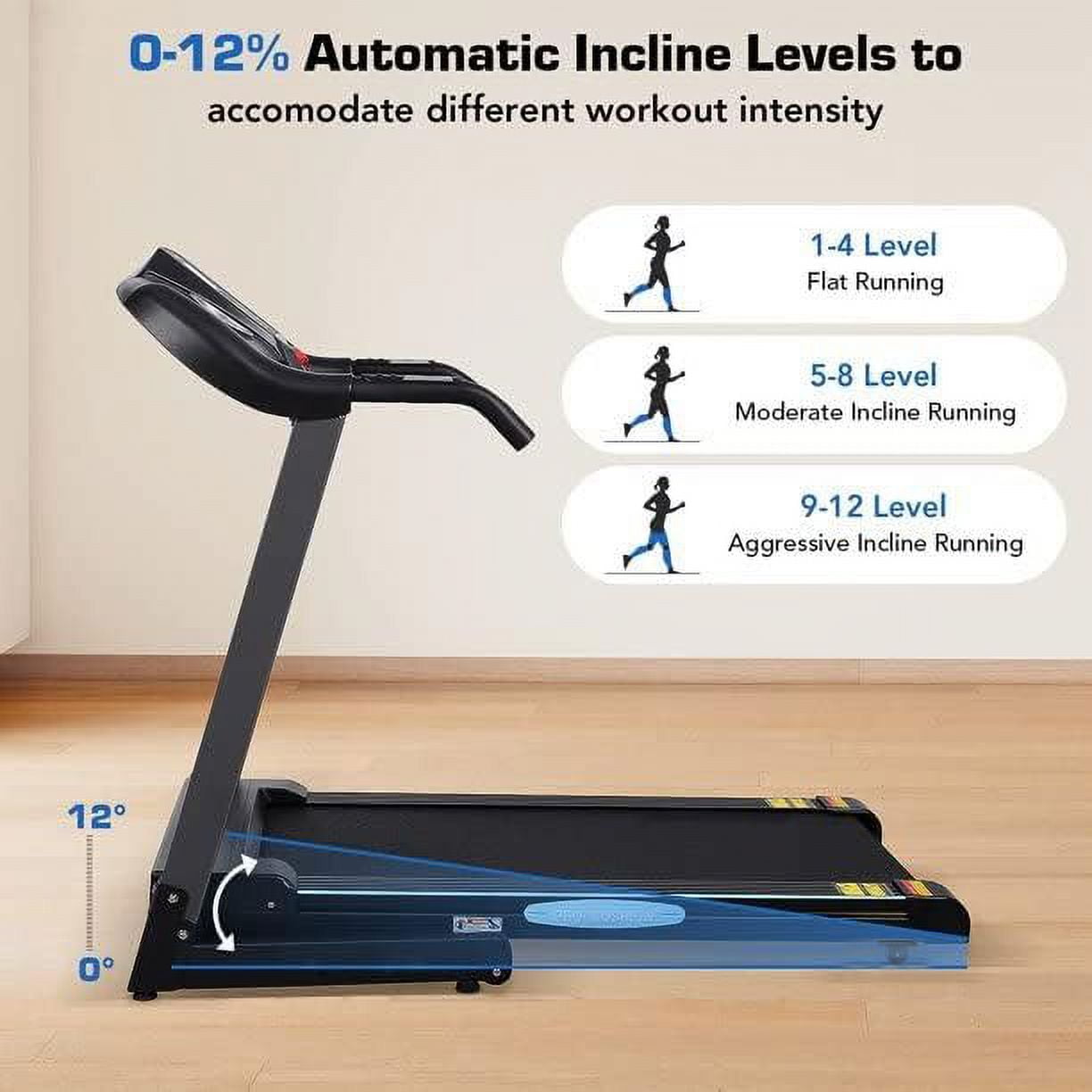 Naipo Treadmill with Auto 12Level  Incline 15 Preset Foldable Treadmill 2.5 Horse Power Exercise Machine for Home Office Workout