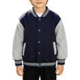 thumbnail image 3 of Toddler Boys Girls Varsity Jacket Stand Collar Bomber Coat Baseball Sweatshirt Colorblock Drop Shoulder Outerwear Pockets, 3 of 9