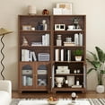 thumbnail image 4 of 71" Tall Cabinet Bookcase with Glass Doors, 5-Tier Arched Book Shelf with Open & Adjustable Shelves, Wooden Large Bookshelf, Display Storage Cabinet for Living Room, Office (Walnut), 4 of 9