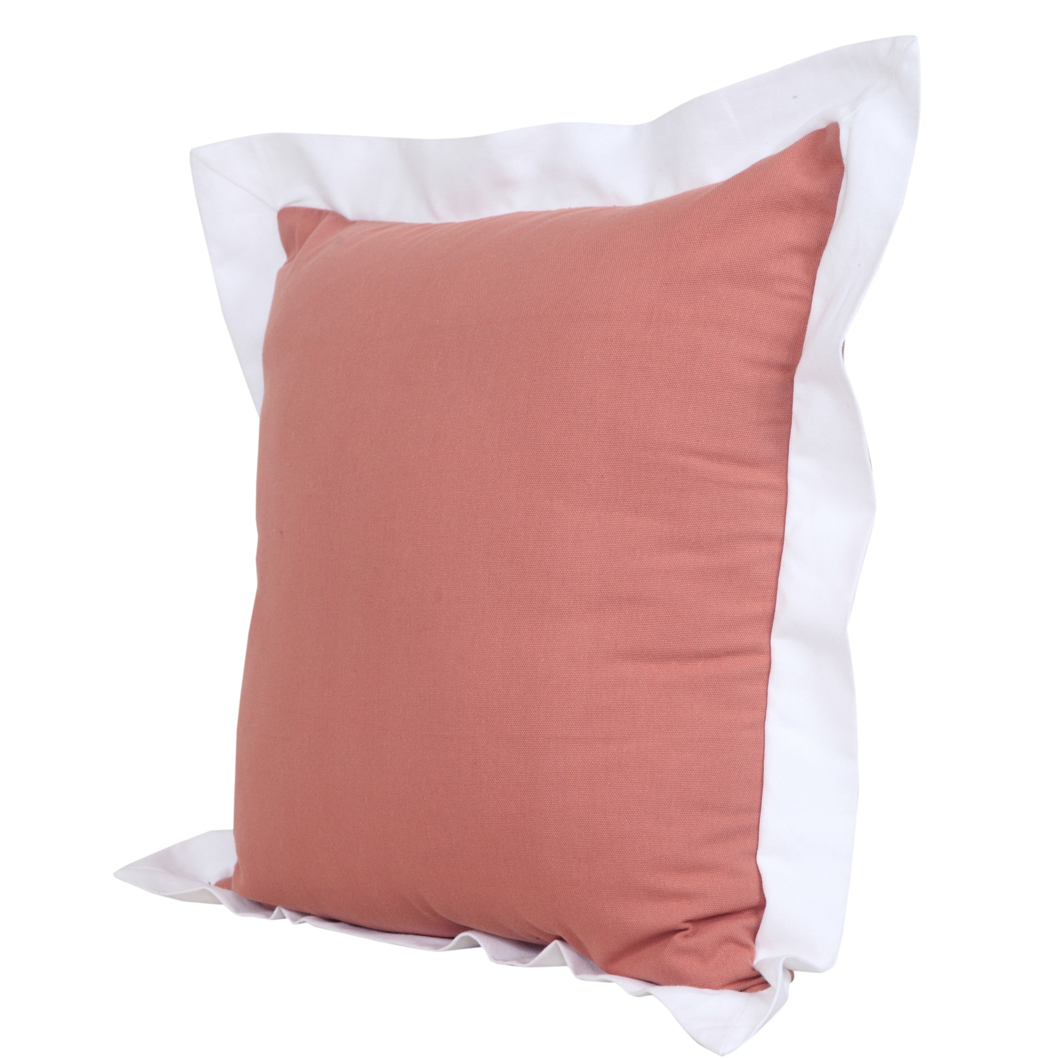 Harlow Hill Finn 20" x 20" Bordered Cotton Adult Decorative Feather Filled Pillow, Deep Coral/White
