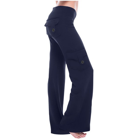 Idoravan Womens Cargo Pants with Pockets Yoga Leggings For Women High Waisted Yoga Casual Pants Workout Leggings Cargo With 4 Pockets Yoga Pants Navy XXL
