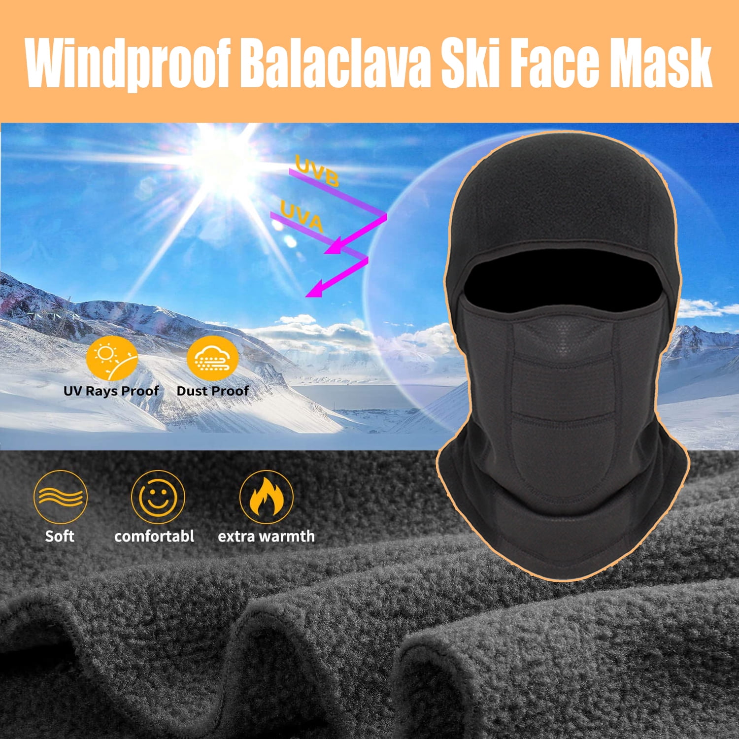 3 Pieces Balaclava Ski Mask for Men and Women Hunting Cold Weather Outdoors Black