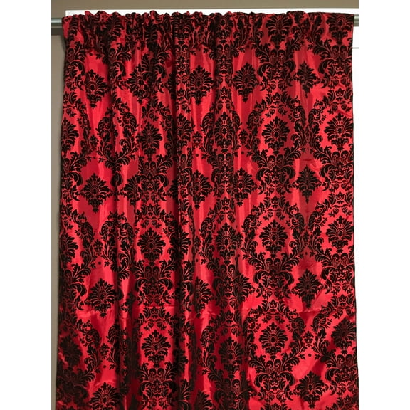 Flocking Damask Taffeta Window Curtain 56 Inch Wide Red