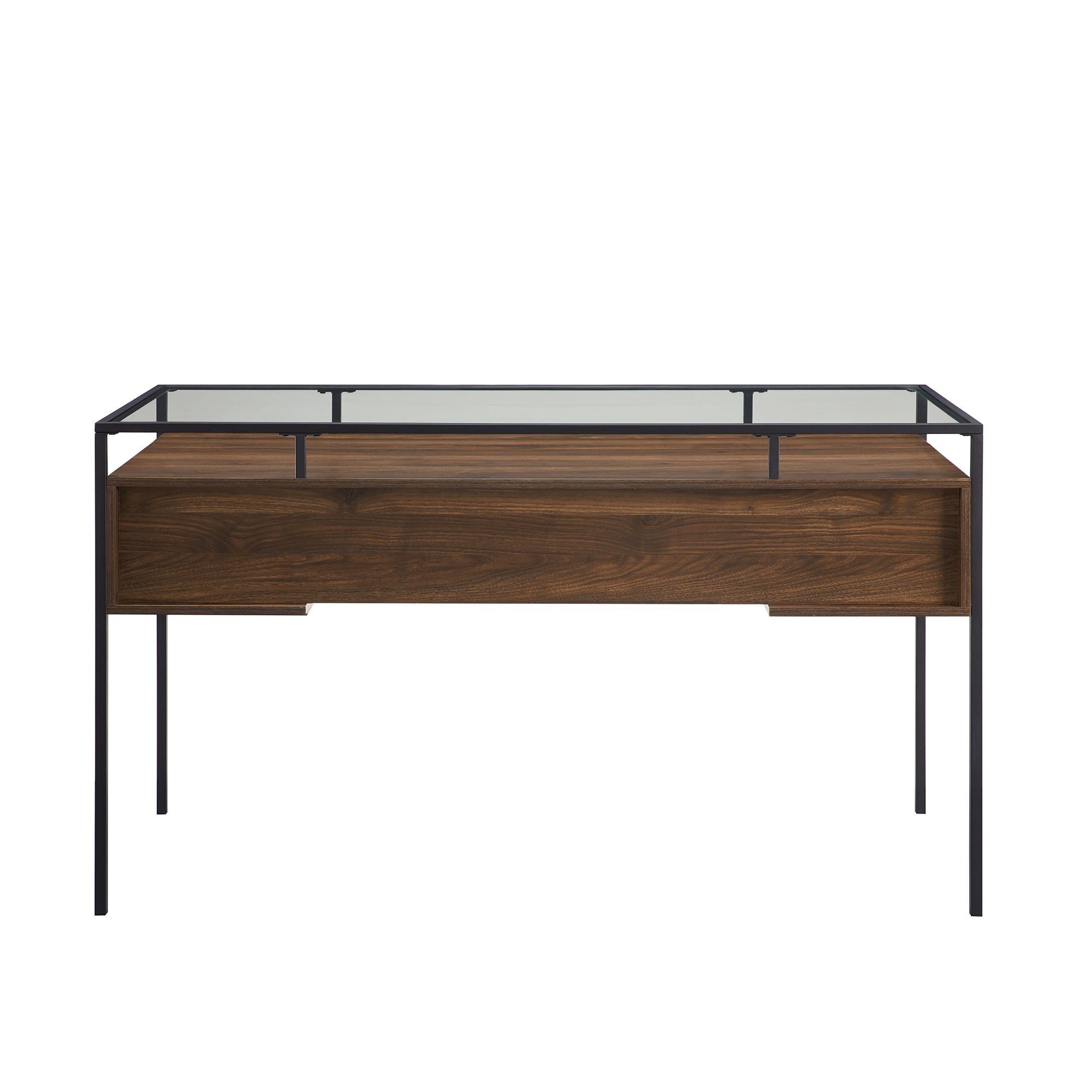 Walker Edison Carlisle Dark Walnut 2-Drawer Glass Top Writing Desk