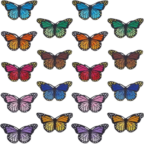18Pcs 9 Colors Embroidery Butterfly Applique Cotton Embroider Thread Sew On Fabric Patches Vintage Animals Cloth Appliques