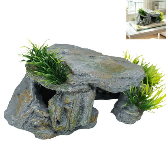 Resin Reptile Hideout Cave Ornament, Rock Terrarium Shelter Decor, Hiding & Climbing Tank Accessory for Lizards Geckos Small Reptiles