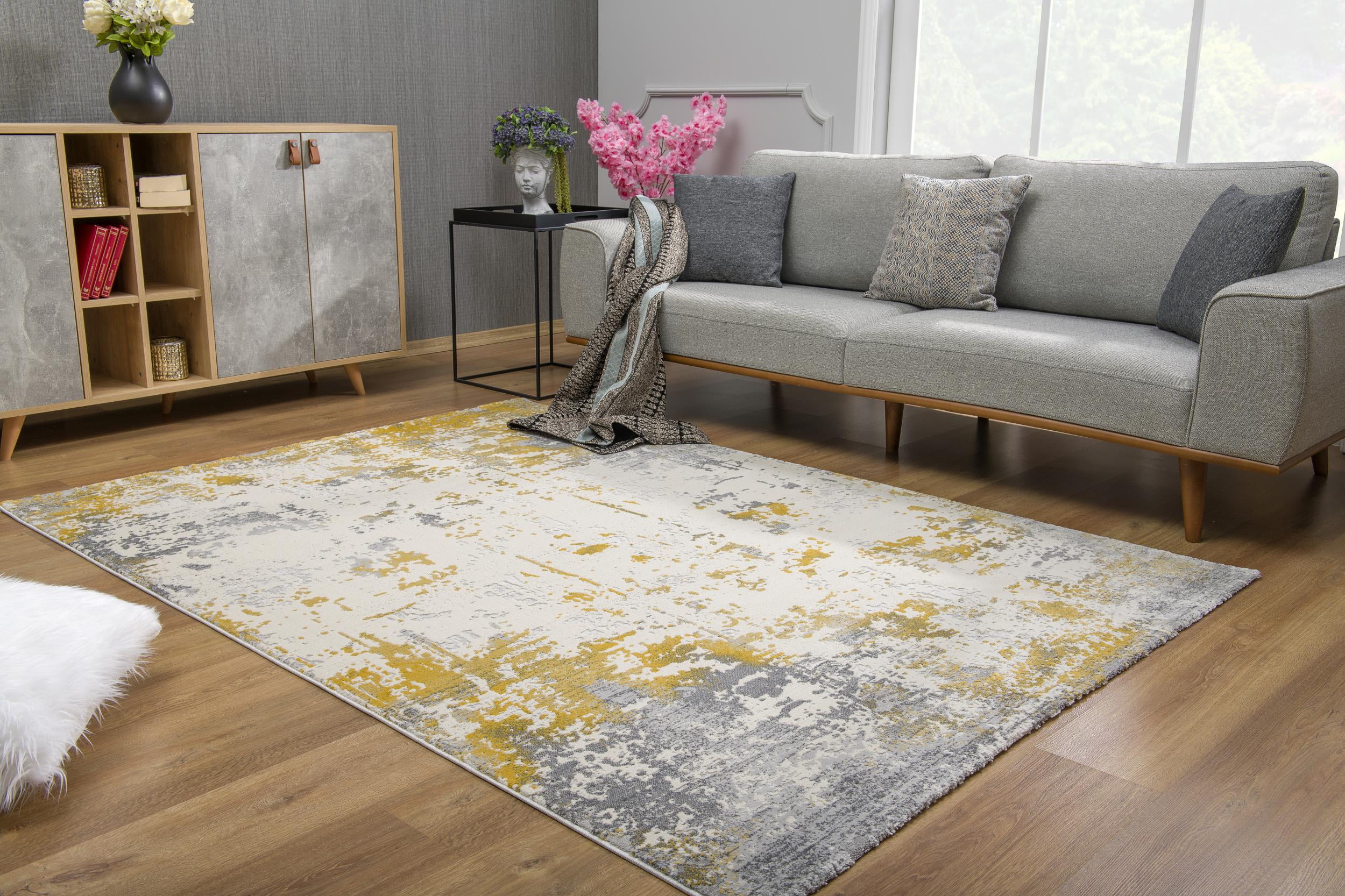 Rug Branch Vogue 2' x 16' (Exact Size: 2'3" 16') Abstract Indoor Runner Rug, Gold Grey, Contemporary - Entryway, Hallway, Bathroom, and Kitchen