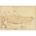thumbnail image 2 of Sir Edwin Henry Landseer 24x18 Gold Ornate Framed and Double Matted Museum Art Print Titled - Fisherman by a Boat with a Dog, 2 of 4