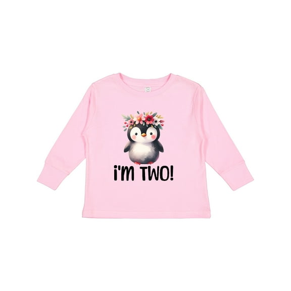 Inktastic 2nd Birthday Party Penguin 2 Year Old Girl Girls Long Sleeve Toddler T-Shirt