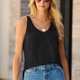thumbnail image 2 of Mujer Satén de seda Tank Top Cuello en V Casual Color puro Satén de seda Camisola básica Camisa sin mangas, 2 of 7