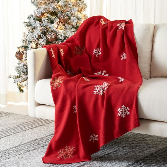SAFAVIEH Frosty Wish Throw, 50" x 60", Red/White