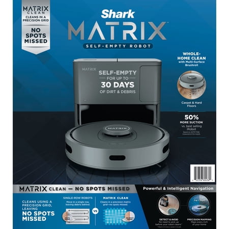 SHARK RV2300S, ROBOTIC FLOOR CLEANERS, MATRIX SELF-EMPTY ROBOT VACUUM, 110 MINUTE BATTERY LIFE, 1 EACH, WI-FI COMPATIBLE, GRAY, 1, 1, 1
