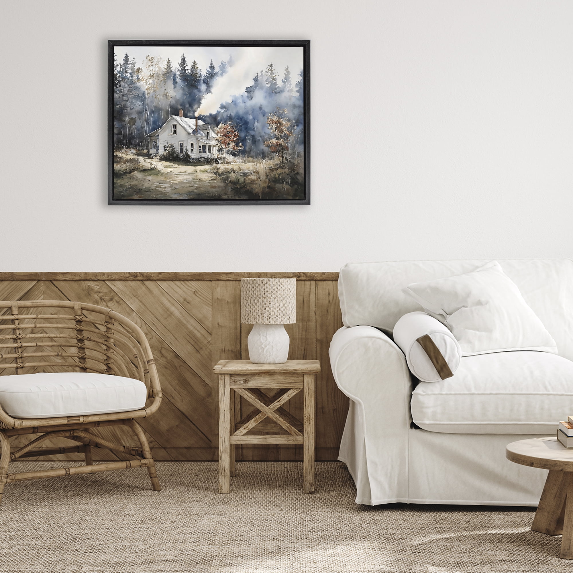 Stupell Industries Indigo Smoke at Woodland Cottage Black Framed Floater Canvas Wall Art, design by Franklyn Gregory