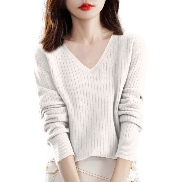 IMENGL Wool core spun yarn knit sweater, White L, Size M-2XL