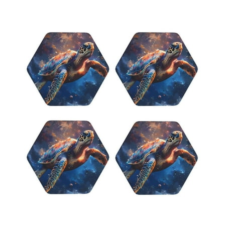 

Junzan Night Sky Turtle Print Coasters for Drinks - Leather Coasters Set of 4 for Coffee Table for Housewarming/Kitchen/Bar/Decor-Hexagon