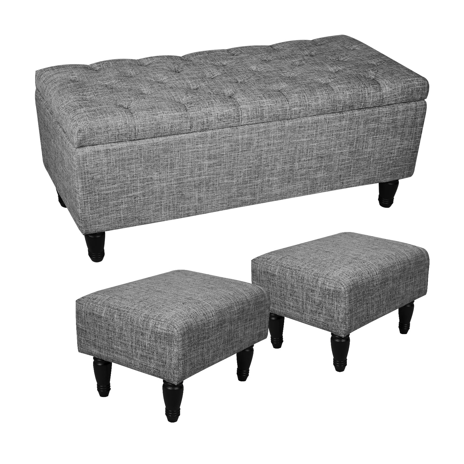 Linen End of Bed Storage Bench ,with 2pcs Ottoman Footrest Stool